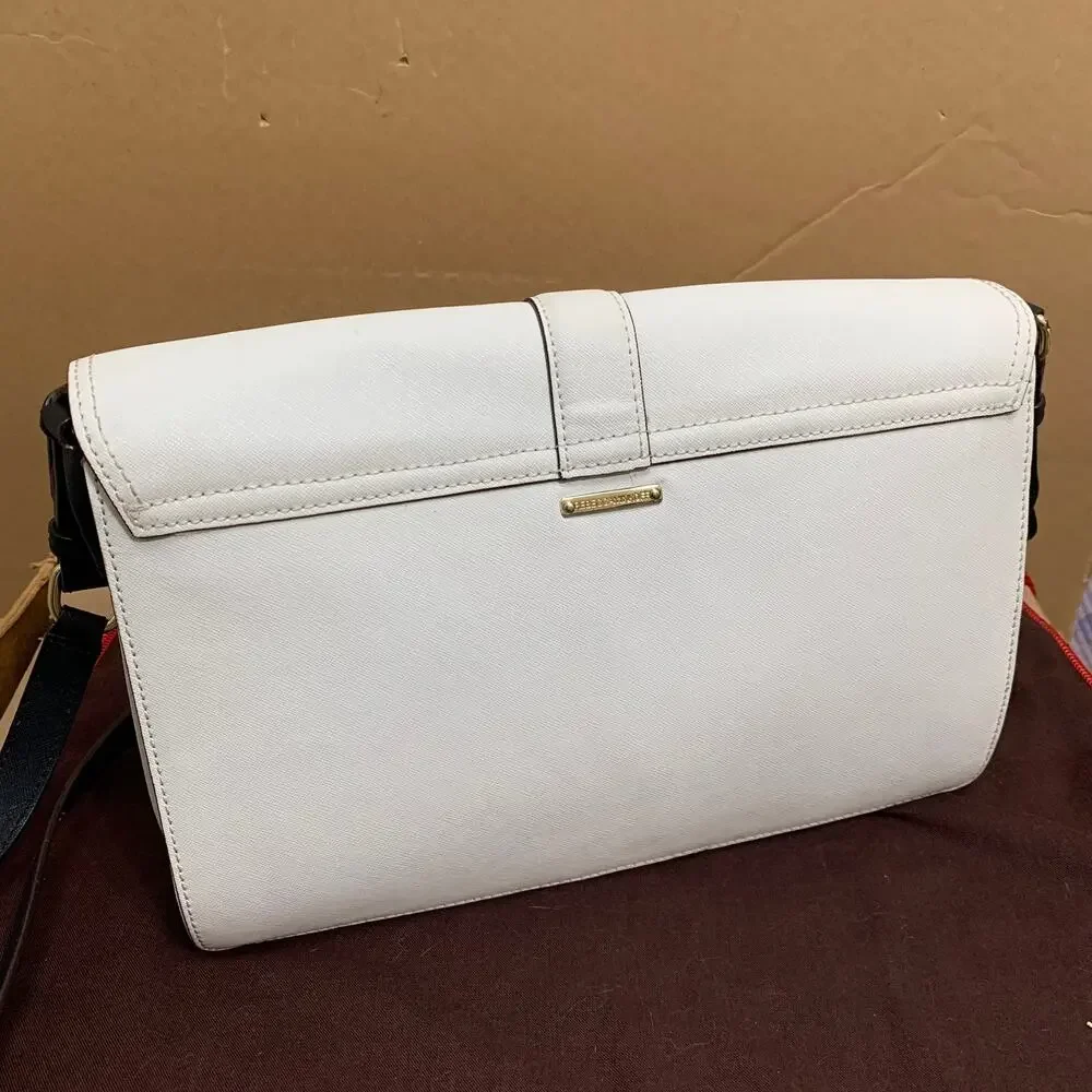 REBECCA MINKOFF White Saffiano Leather HUDSON Flap Large Xbody Msgr Black Trim
